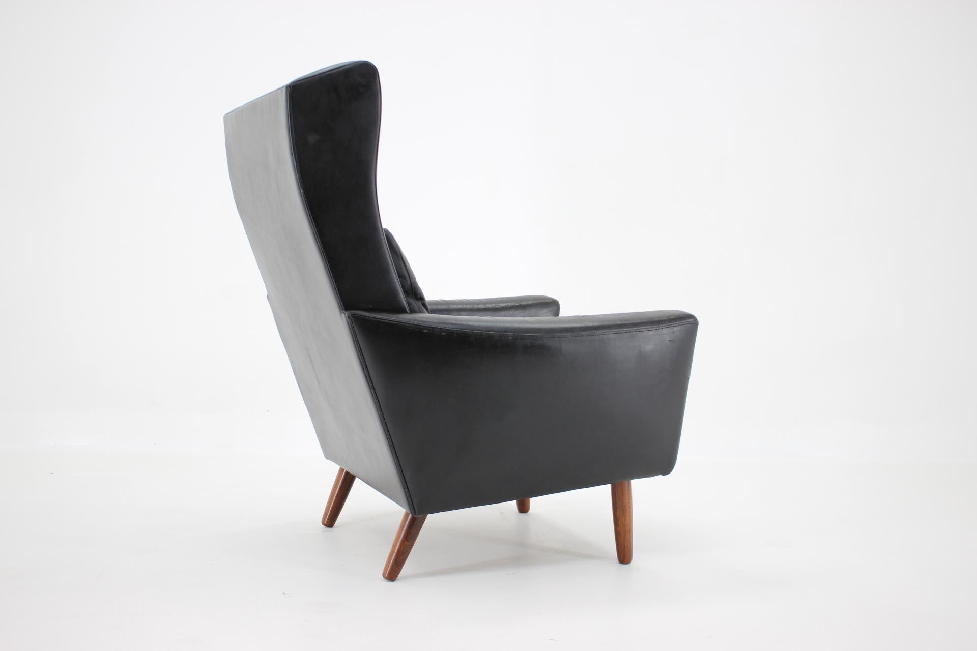 Danish 1970s Leather Wingback Lounge Chair, Denmark For Sale