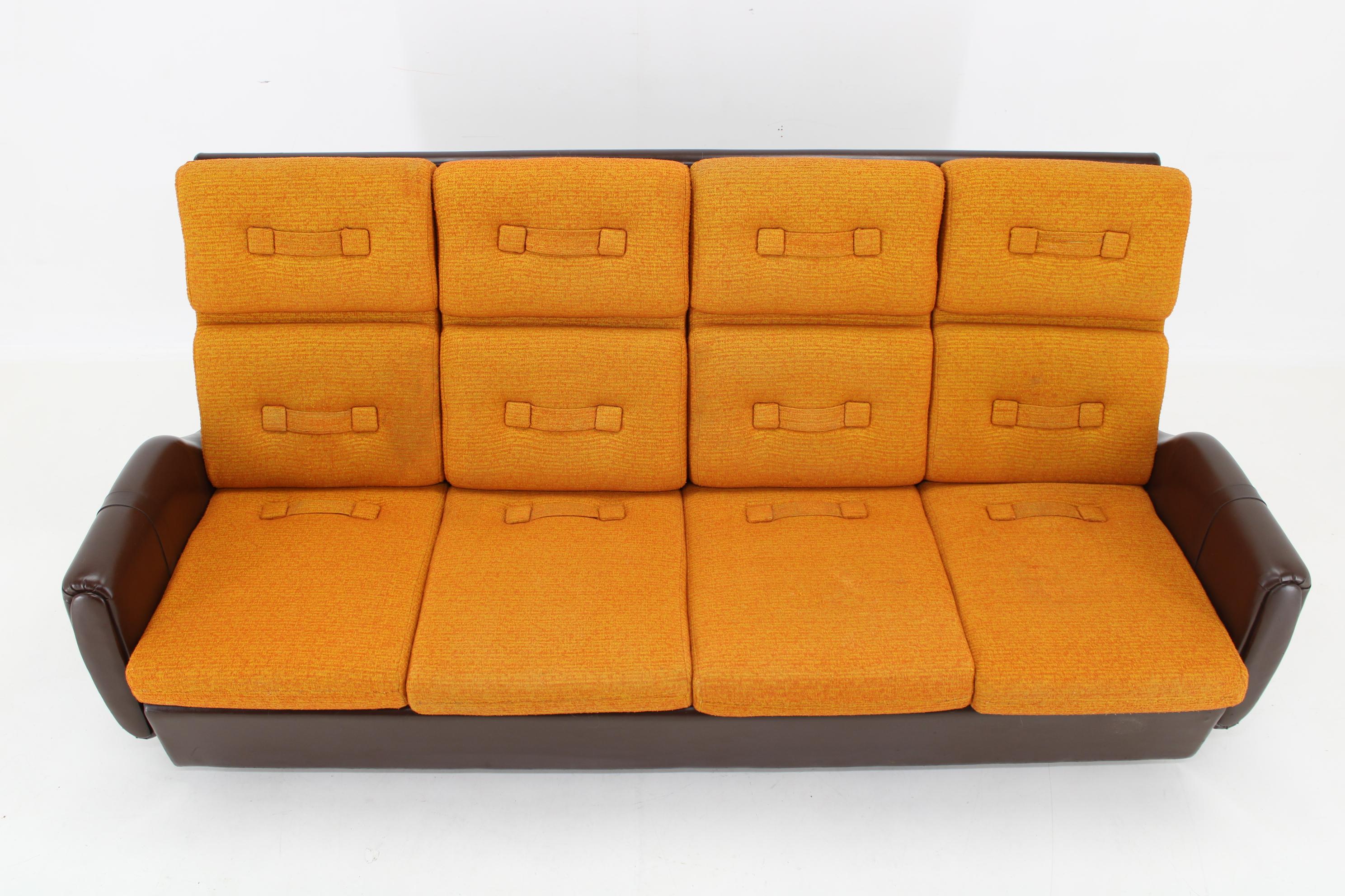 Mid-Century Modern 1970's Leatherette and Fabric 4-Seater Sofa, Czechoslovakia For Sale