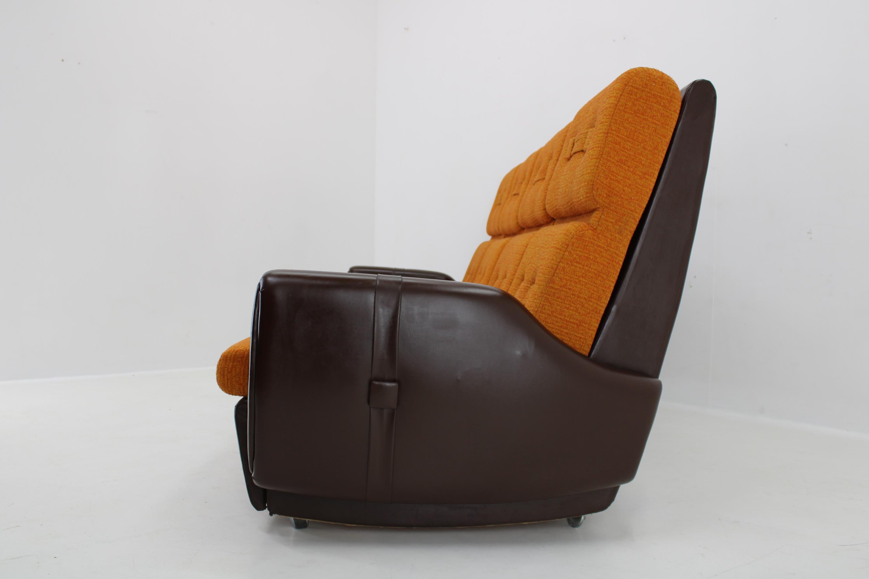 Late 20th Century 1970's Leatherette and Fabric 4-Seater Sofa, Czechoslovakia For Sale