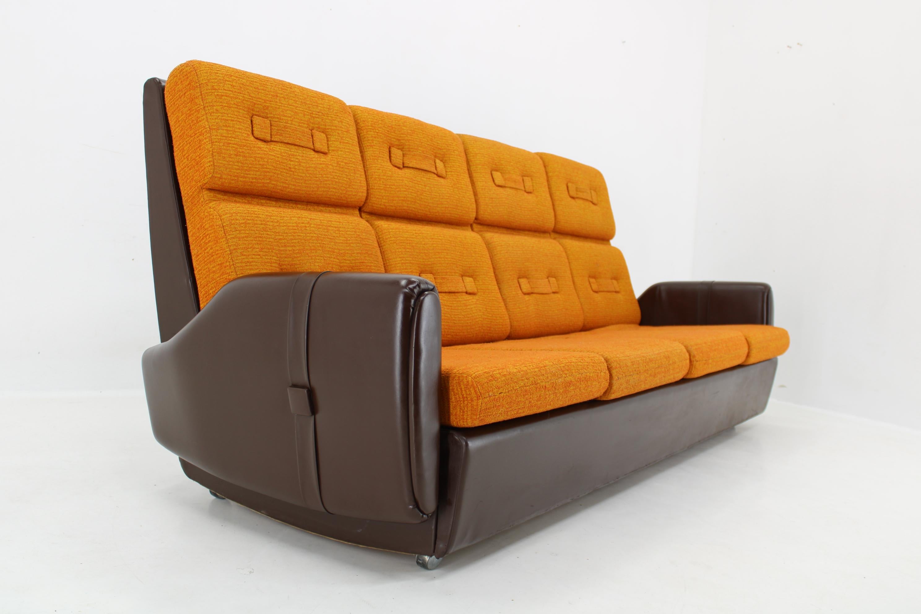 1970's Leatherette and Fabric 4-Seater Sofa, Czechoslovakia For Sale 1