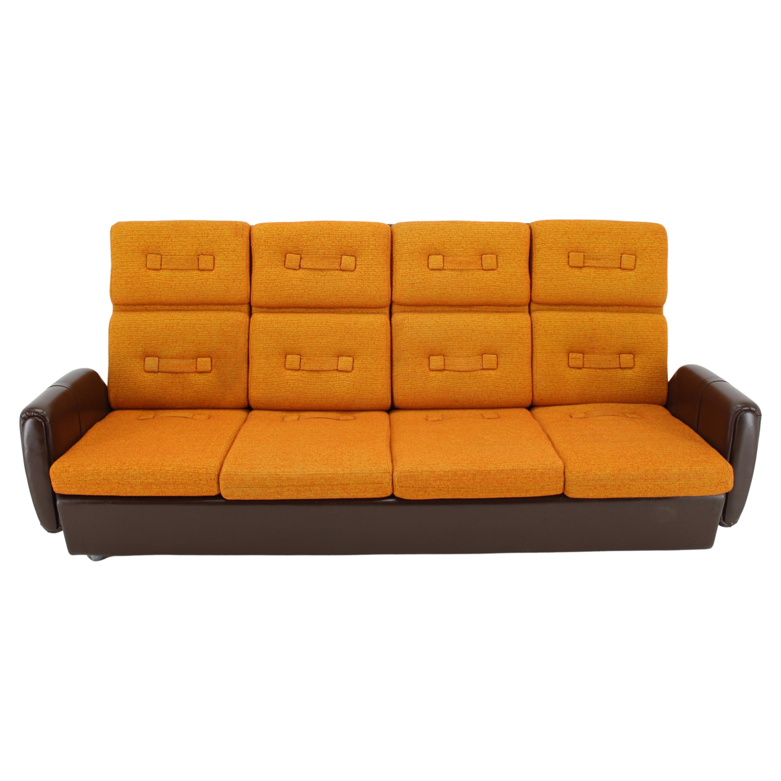 1970's Leatherette and Fabric 4-Seater Sofa, Czechoslovakia For Sale