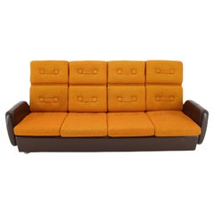 Retro 1970's Leatherette and Fabric 4-Seater Sofa, Czechoslovakia