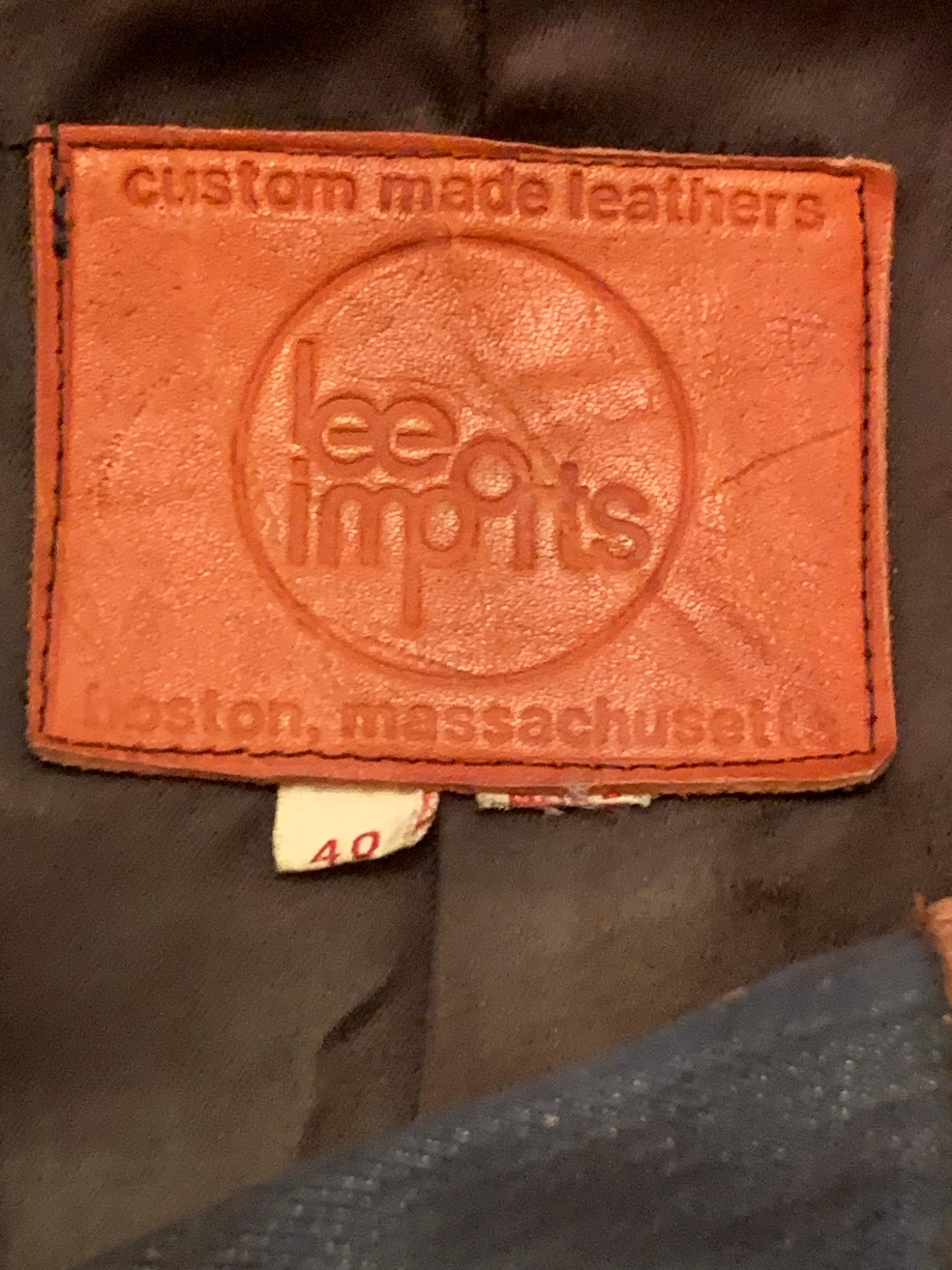 1970s Lee Imports Super-Fly Patchwork Denim & Cognac Leather Trench Coat For Sale 10