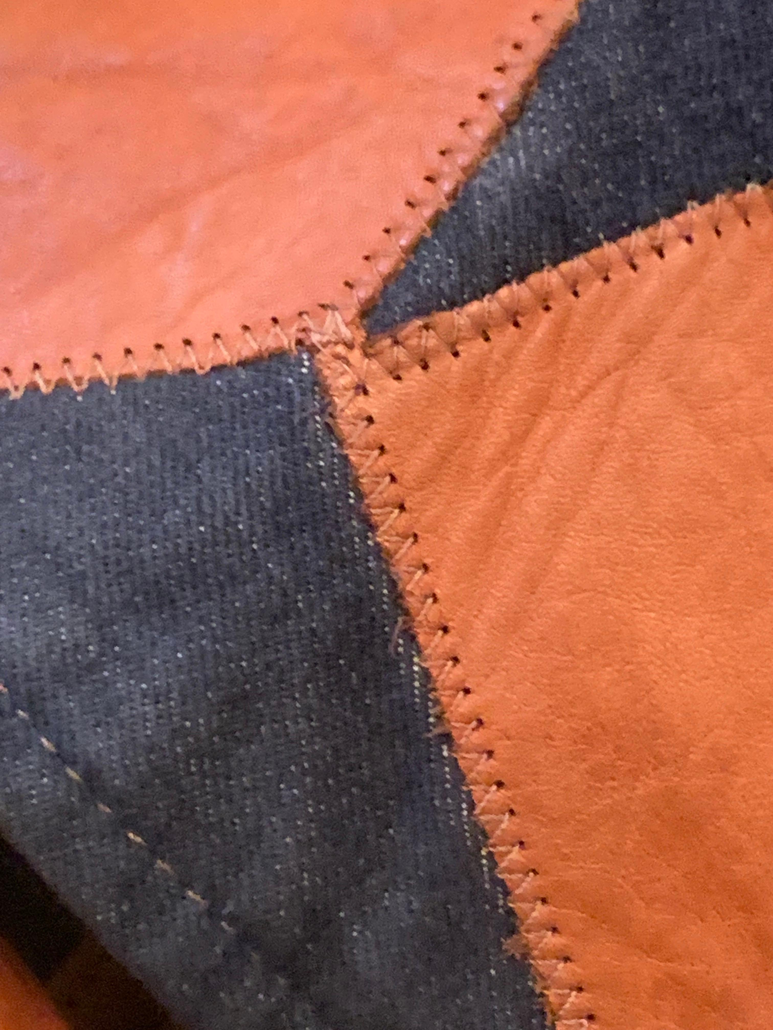 1970s Lee Imports Super-Fly Patchwork Denim & Cognac Leather Trench Coat For Sale 13