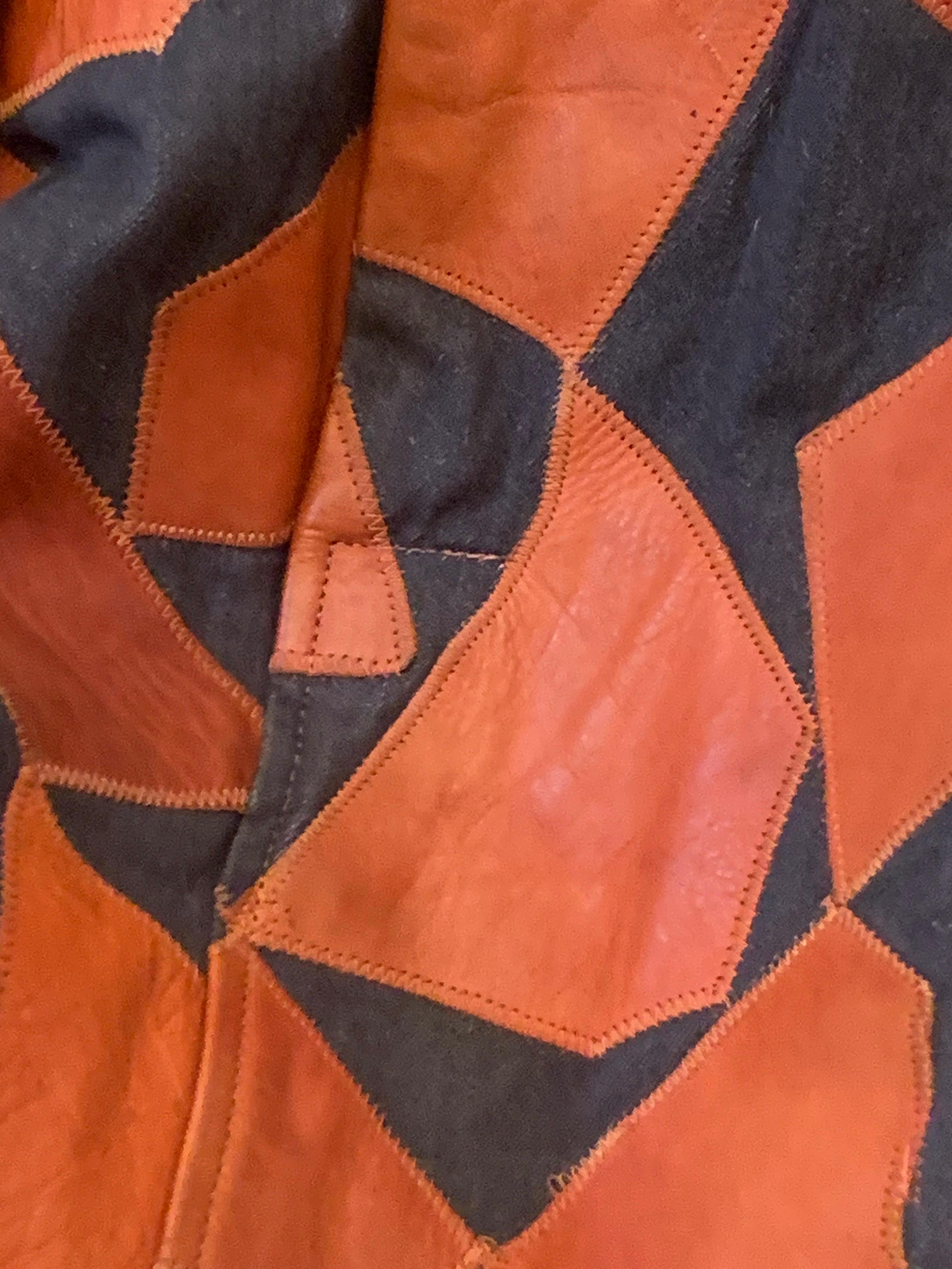 1970s Lee Imports Super-Fly Patchwork Denim & Cognac Leather Trench Coat For Sale 14