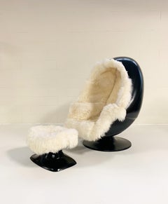 1970s Lee West Alpha Egg Chair and Ottoman Restored in New Zealand Sheepskin
