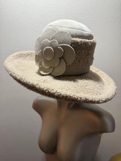 1970s Lenore Marshall Lambsuede & Lamb Fur Winter Fedora w Round Crown & Flower