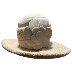 1970s Lenore Marshall Lambsuede & Lamb Fur Winter Fedora w Round Crown & Flower