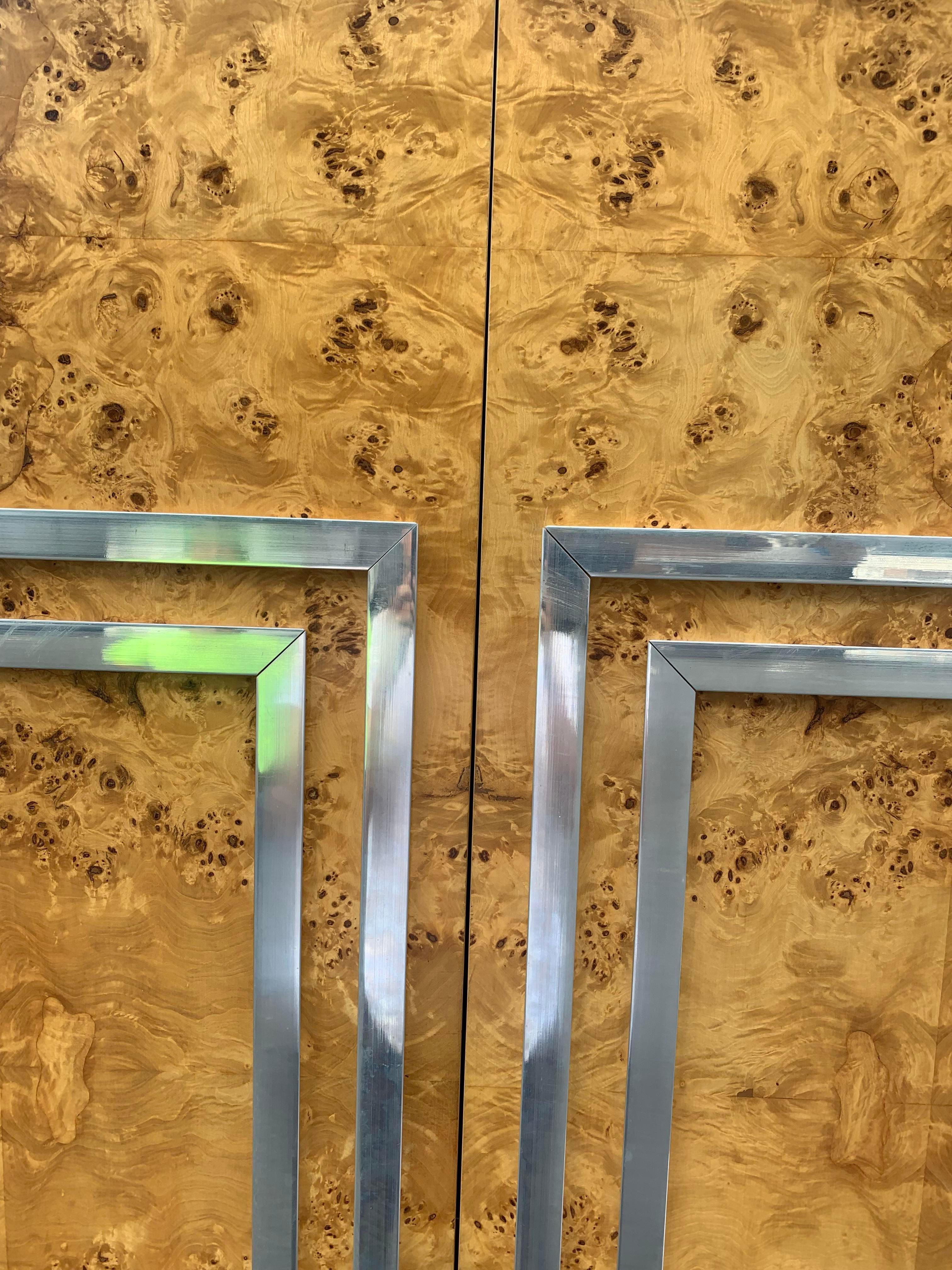 1970s Leon Rosen for Pace Burl Wood and Chrome Modern Armoire For Sale 5
