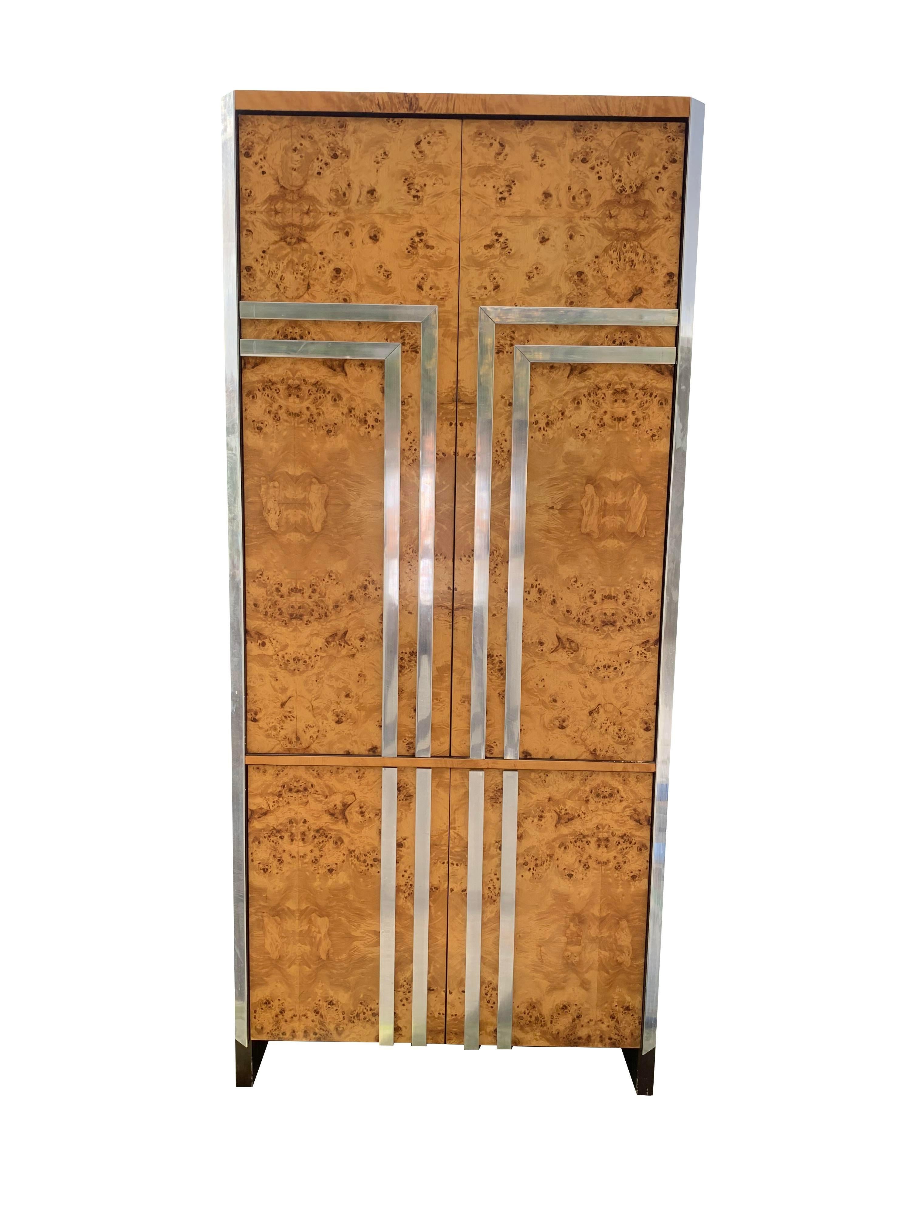 Late 19th Century 1970s Leon Rosen for Pace Burl Wood and Chrome Modern Armoire For Sale