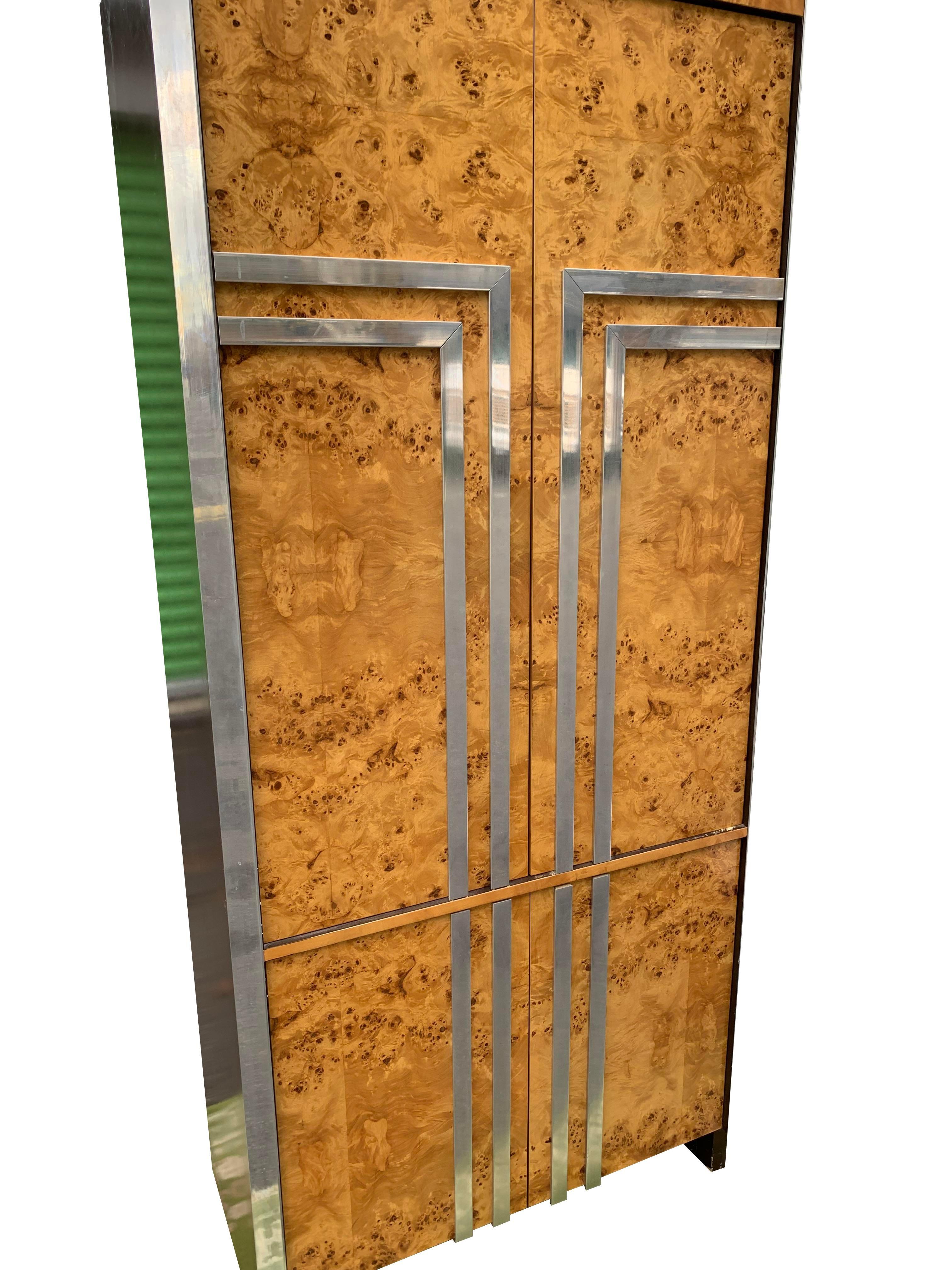 1970s Leon Rosen for Pace Burl Wood and Chrome Modern Armoire For Sale 4