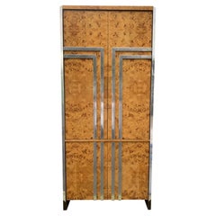 Antique 1970s Leon Rosen for Pace Burl Wood and Chrome Modern Armoire