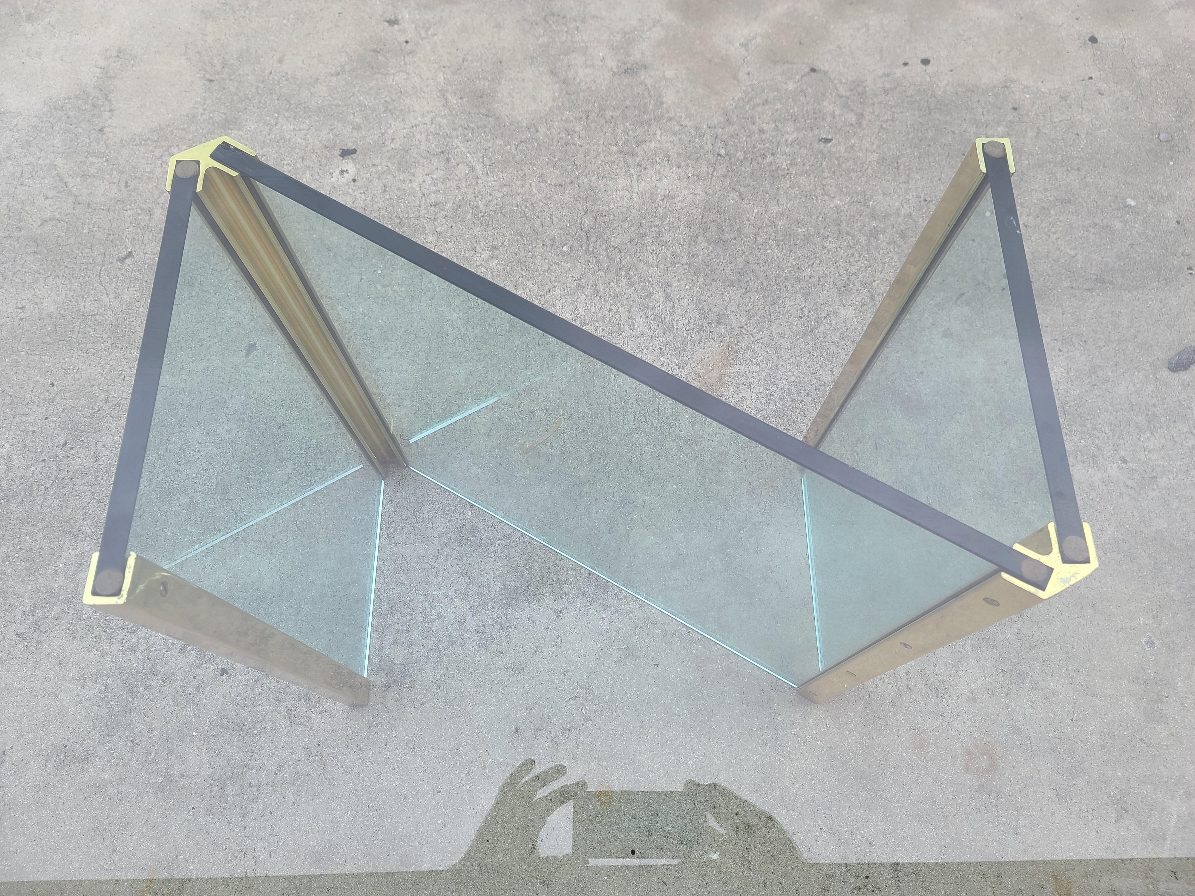 1970's Leon Rosen for Pace Collection Glass & Brass Dining Table In Good Condition For Sale In Lake Worth, FL