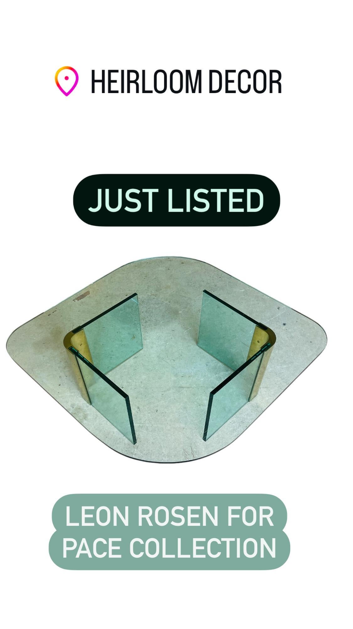 1970s Leon Rosen Glass & Brass Coffee Table - Pace Collection 4