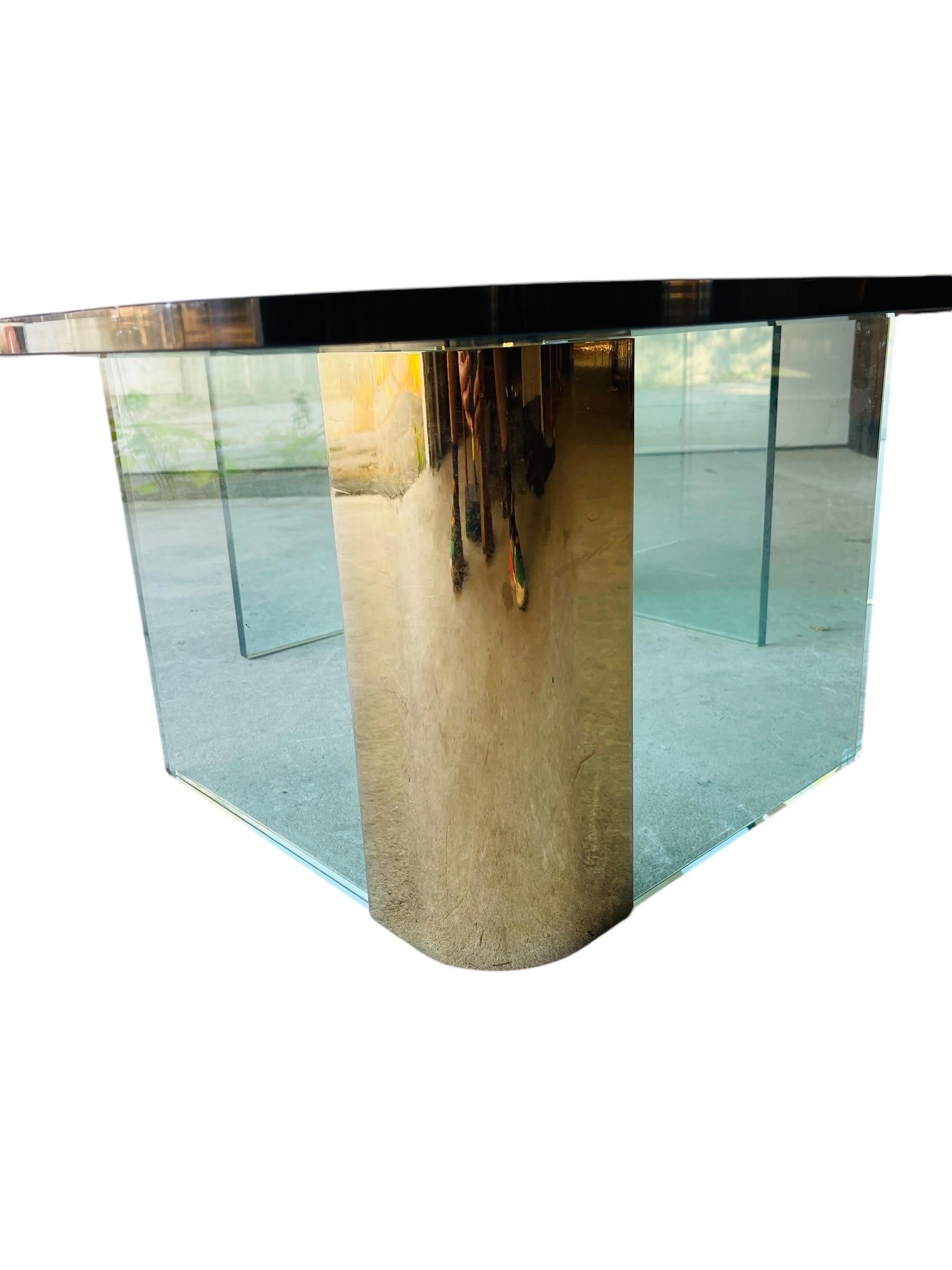 Mid-Century Modern 1970s Leon Rosen Glass & Brass Coffee Table - Pace Collection