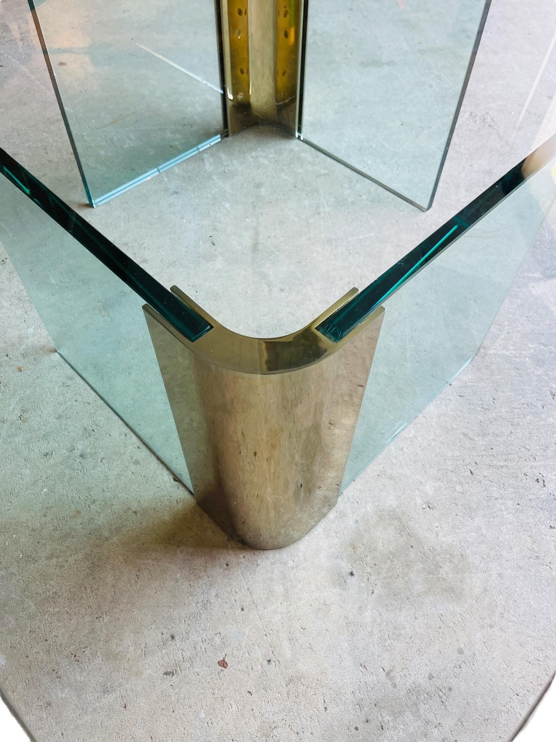 20th Century 1970s Leon Rosen Glass & Brass Coffee Table - Pace Collection