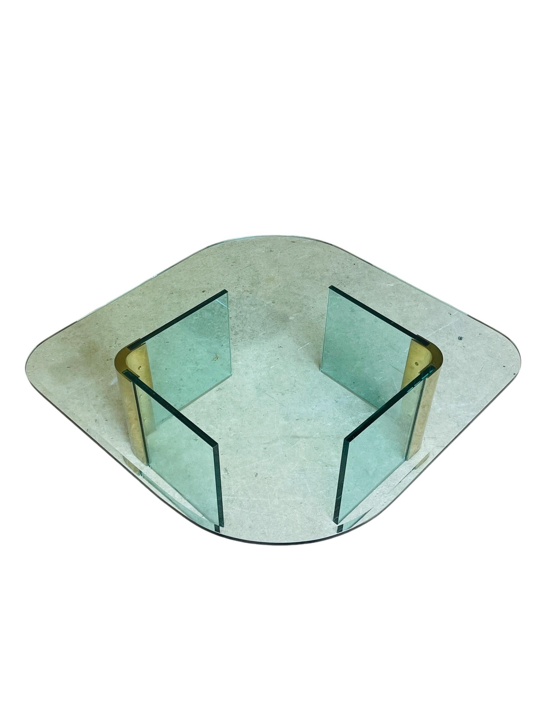 1970s Leon Rosen Glass & Brass Coffee Table - Pace Collection 1