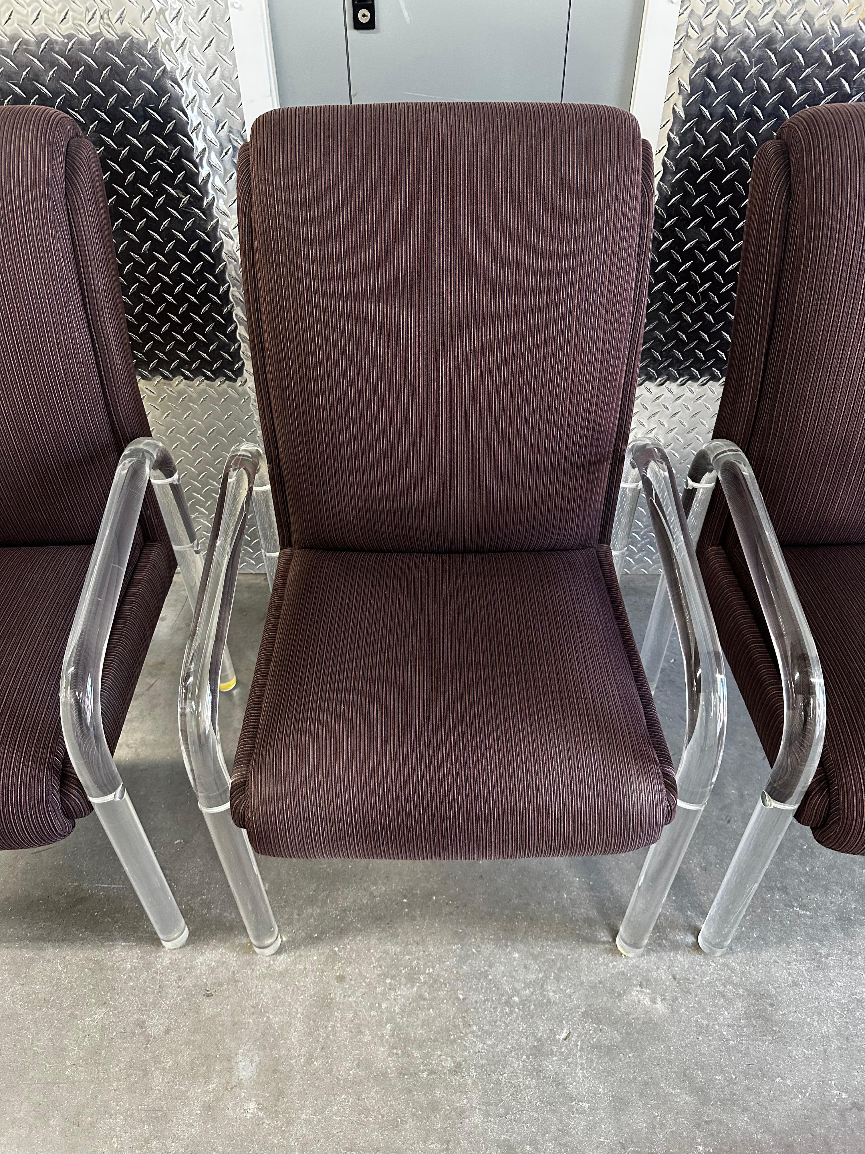 1970s Leon Rosen Pace Collection Eggplant Purple Lucite Dining Chairs Set of 4 For Sale 8