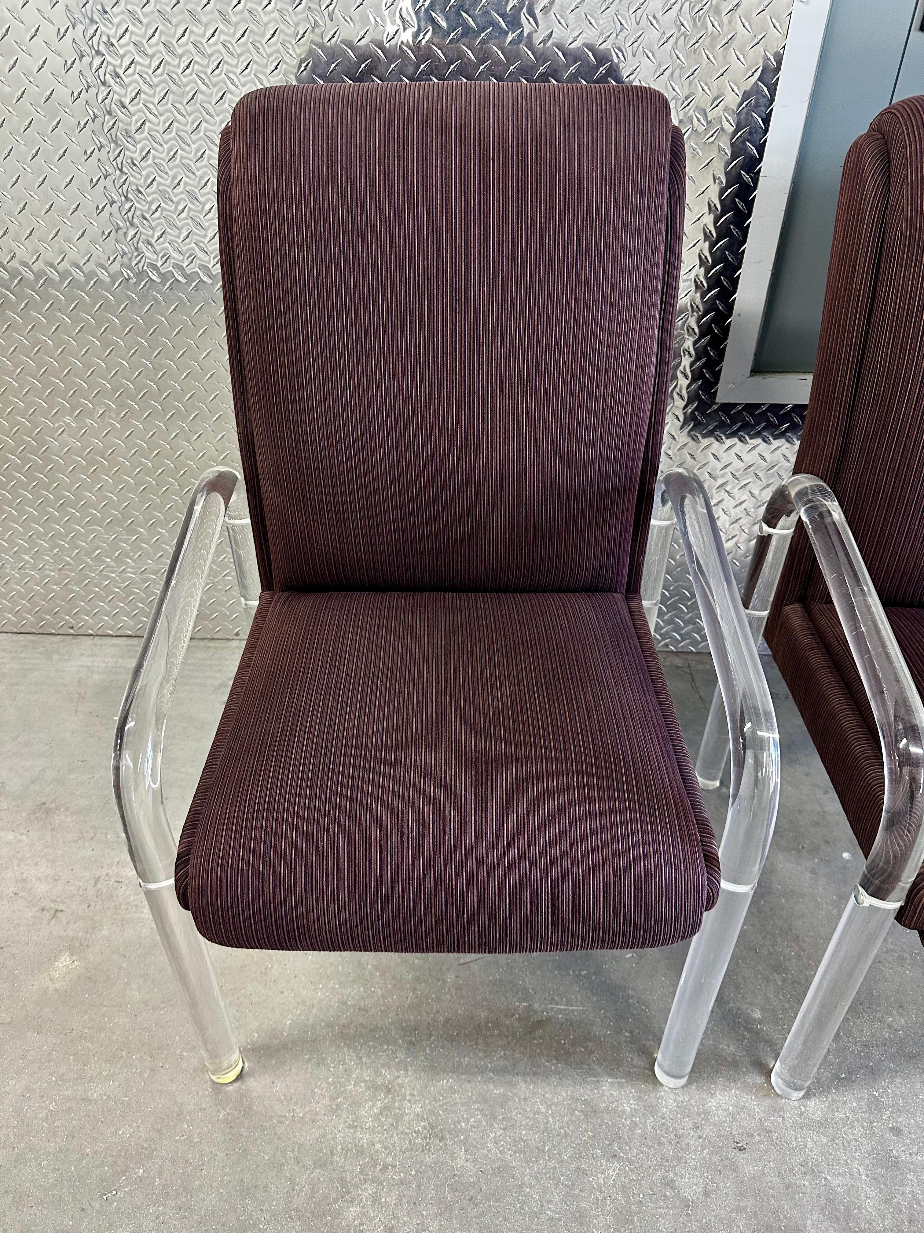 1970s Leon Rosen Pace Collection Eggplant Purple Lucite Dining Chairs Set of 4 For Sale 9