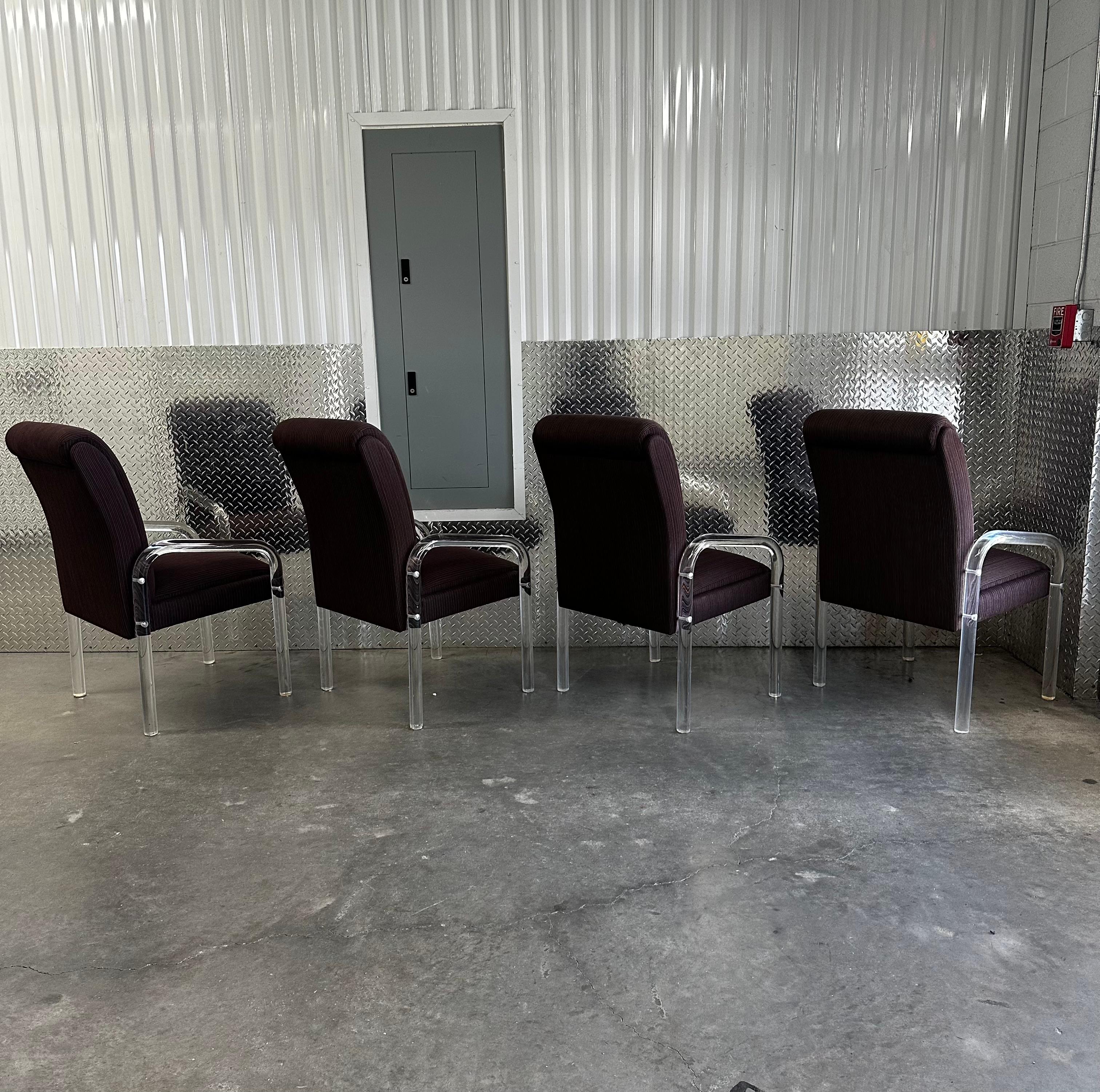 Mid-Century Modern 1970s Leon Rosen Pace Collection Eggplant Purple Lucite Dining Chairs Set of 4 For Sale