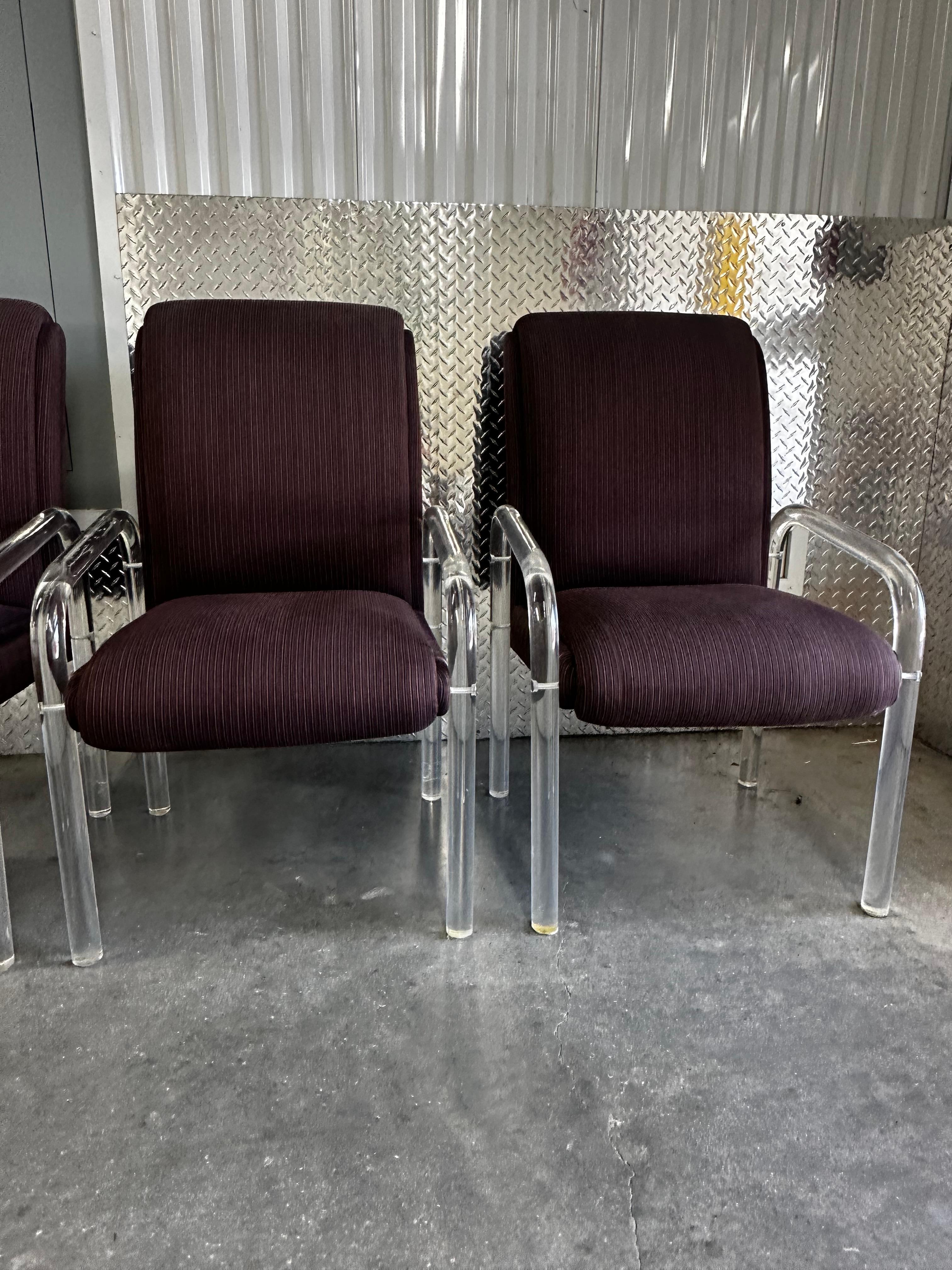 North American 1970s Leon Rosen Pace Collection Eggplant Purple Lucite Dining Chairs Set of 4 For Sale
