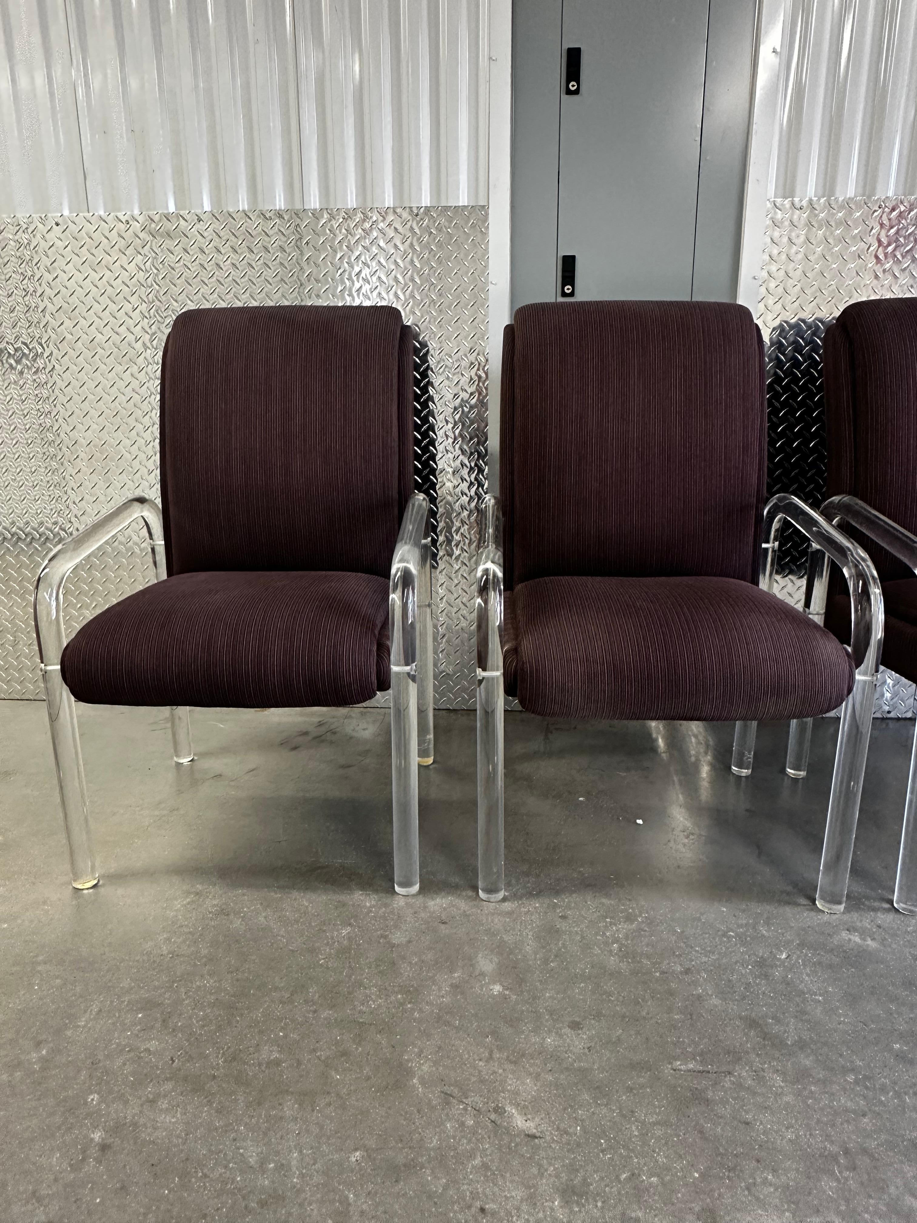 1970s Leon Rosen Pace Collection Eggplant Purple Lucite Dining Chairs Set of 4 In Good Condition For Sale In Fort Lauderdale, FL