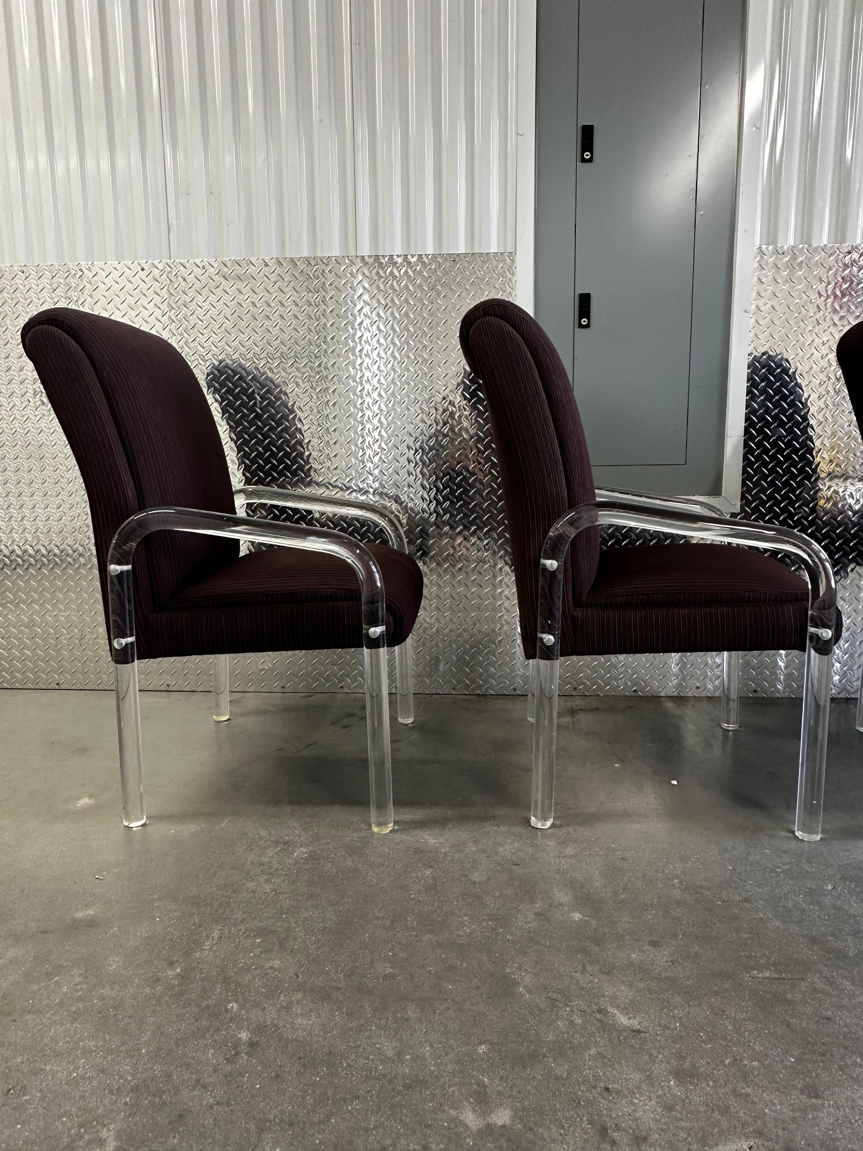 Late 20th Century 1970s Leon Rosen Pace Collection Eggplant Purple Lucite Dining Chairs Set of 4 For Sale