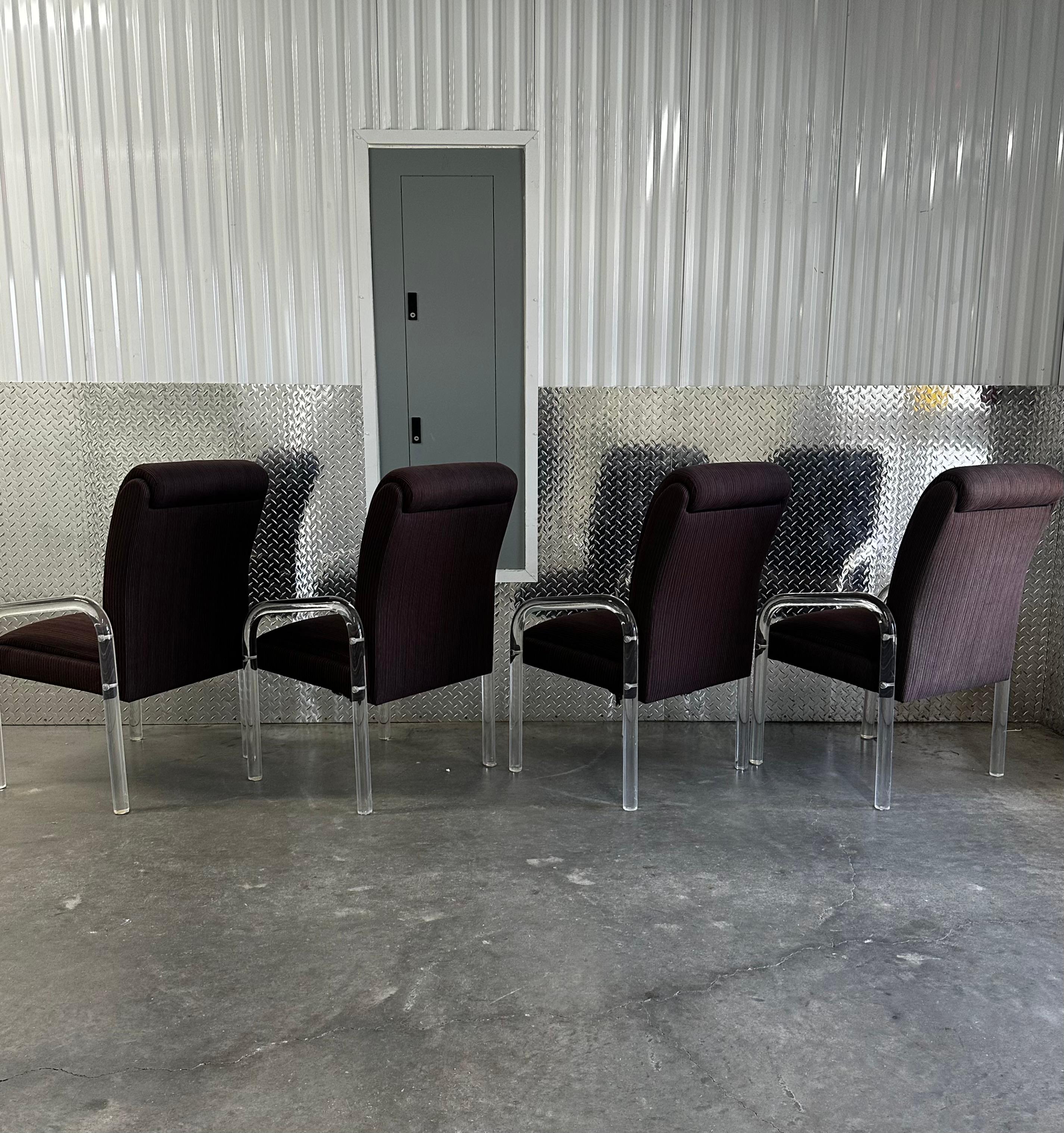 1970s Leon Rosen Pace Collection Eggplant Purple Lucite Dining Chairs Set of 4 For Sale 1
