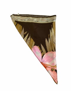 1970'S Leonard Earth Tone Tropical Floral Silk Scarf