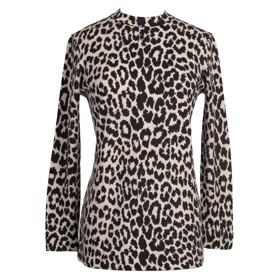 1970er LEONARD Fashion Paris Stricktop aus Wollmischung mit Leopardenmuster in Schwarz und Weiß
