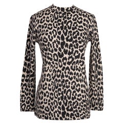 1970er LEONARD Fashion Paris Stricktop aus Wollmischung mit Leopardenmuster in Schwarz und Weiß