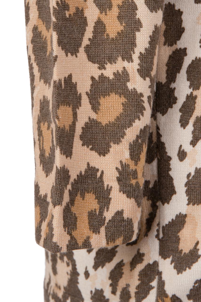 1970s LEONARD Fashion Paris Brown Animal Leopard Print Wool Blend Knit Top For Sale 1
