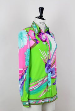 1970s LEONARD Fashion Paris Multicolor Floral Signature Print Blouse