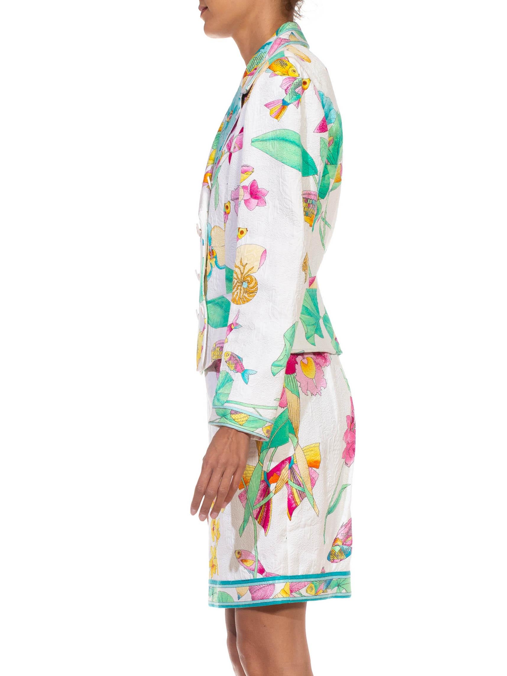 Beige 1970S LEONARD Multi  & Pastels Silk Skirt Suit