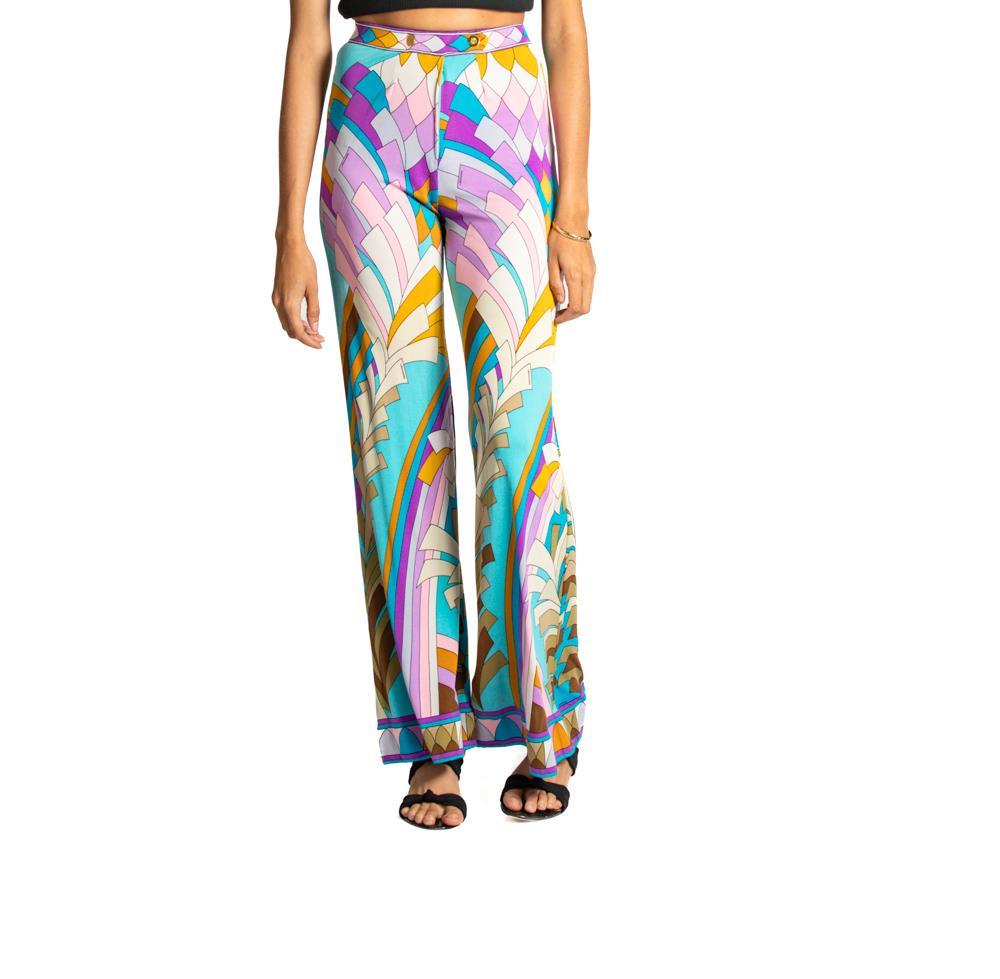 1970S LEONARD Multicolor Psychedelic Silk Jersey Pants In Excellent Condition For Sale In New York, NY