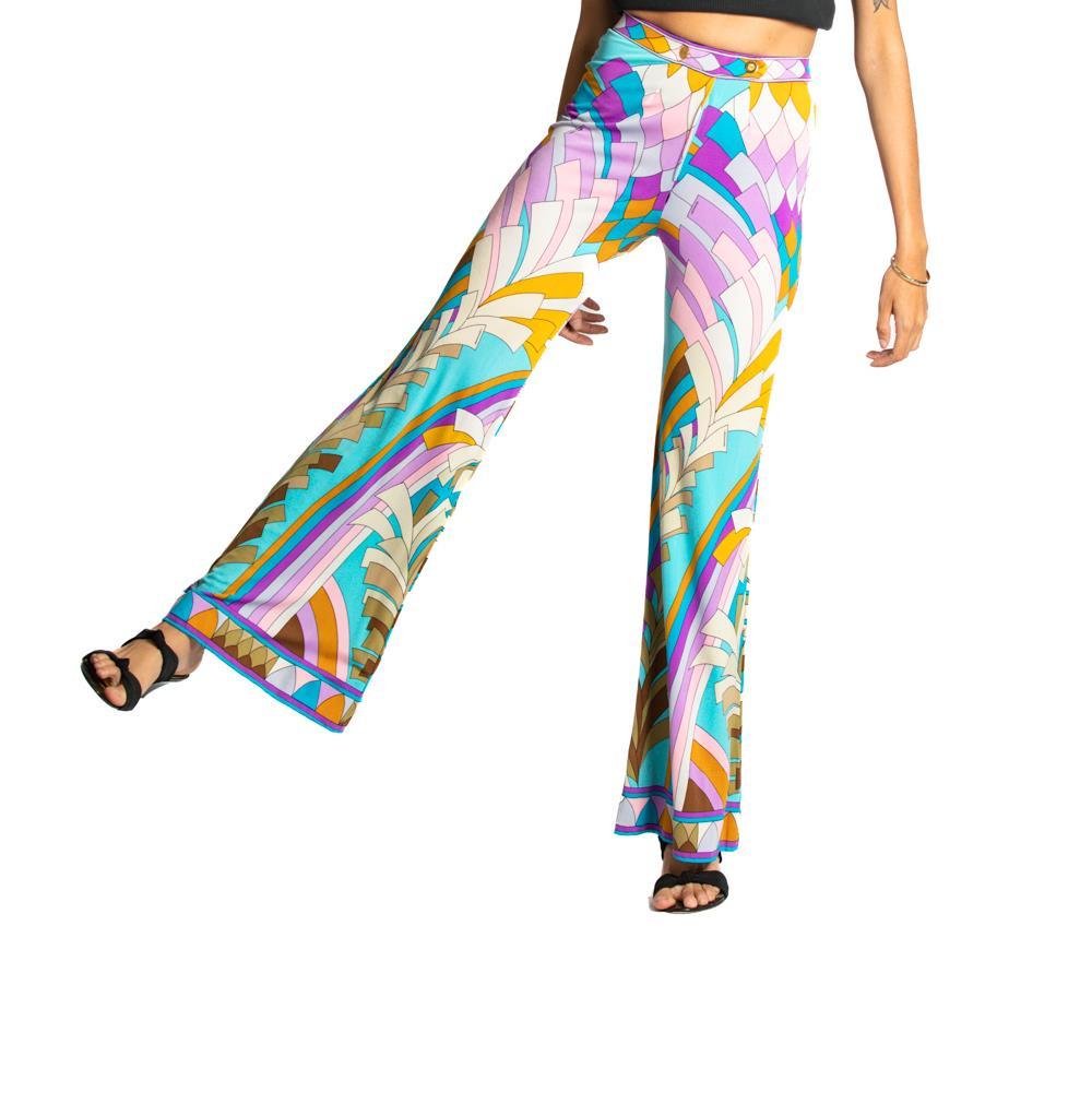 1970S LEONARD Multicolor Psychedelic Silk Jersey Pants For Sale 3