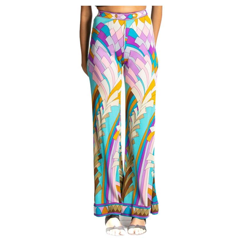 1970S LEONARD Multicolor Psychedelic Silk Jersey Pants For Sale