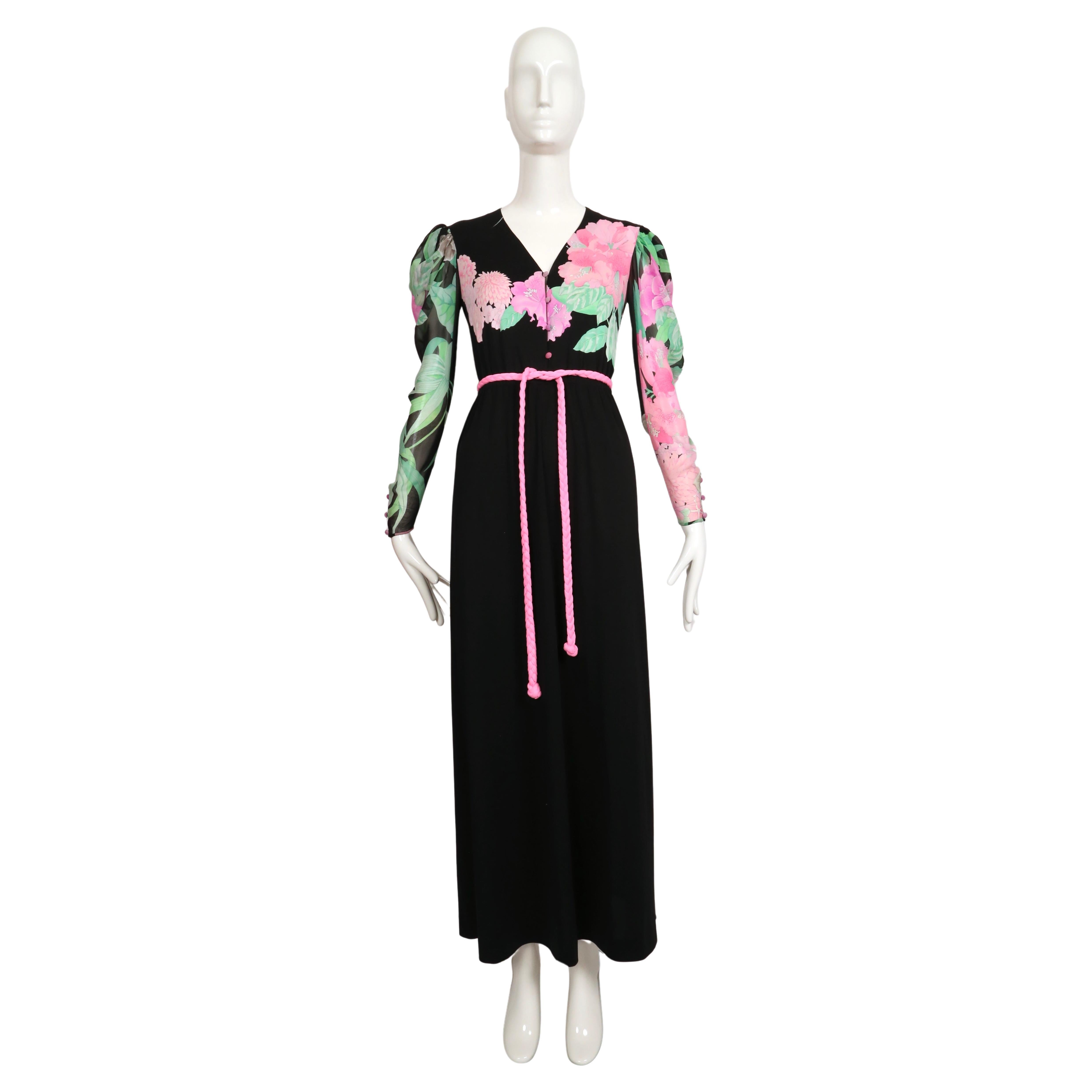 1970's LEONARD of Paris floral printed silk jersey dress For Sale
