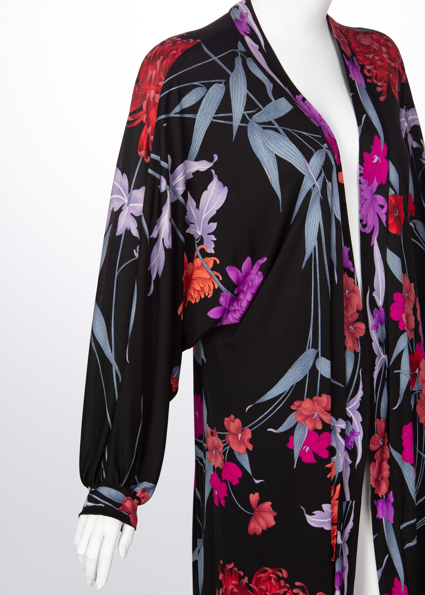 Women's 1970s Leonard Paris Floral Silk Jersey Dress Jacket For Sale
