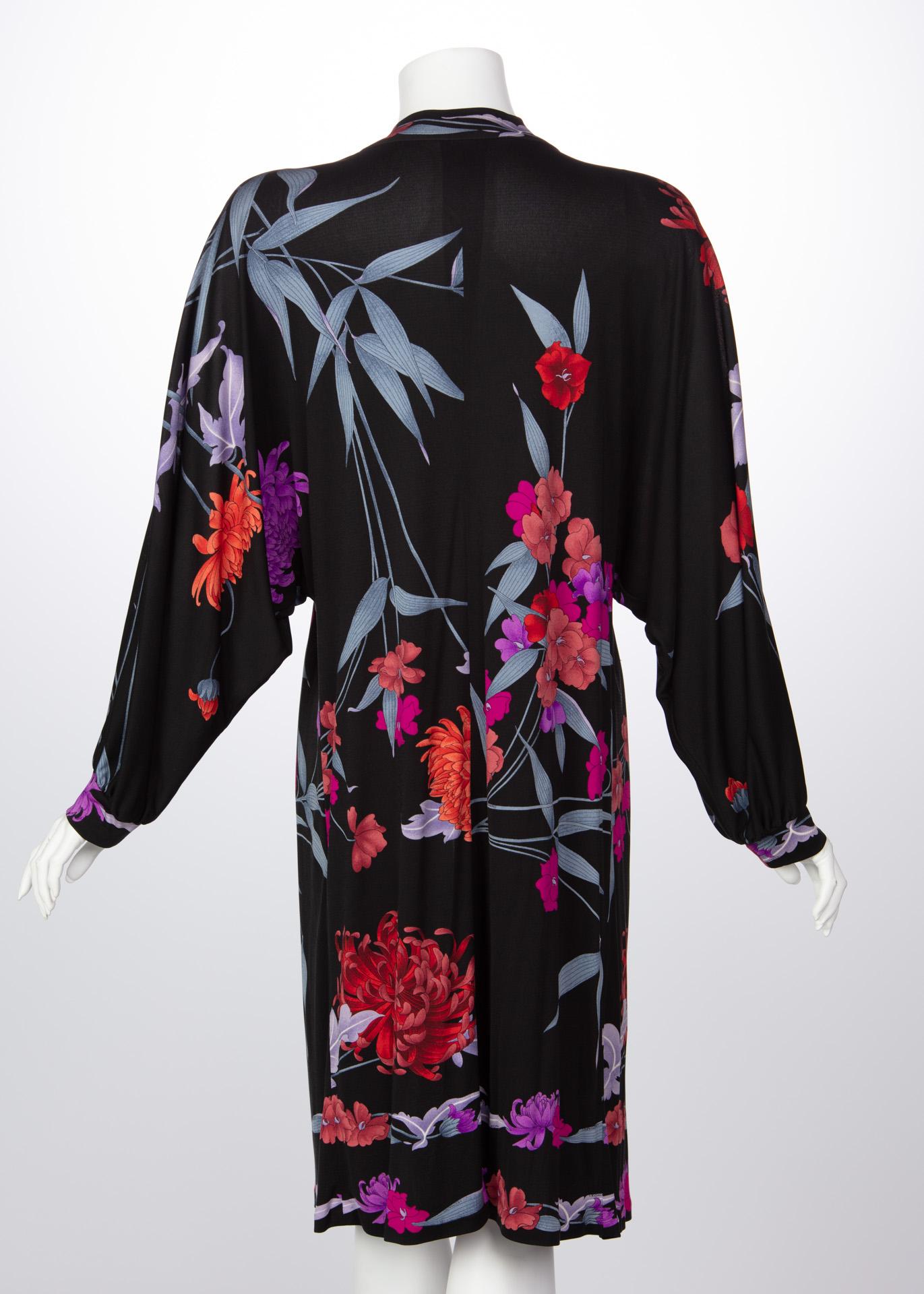 1970s Leonard Paris Floral Silk Jersey Dress Jacket For Sale 2