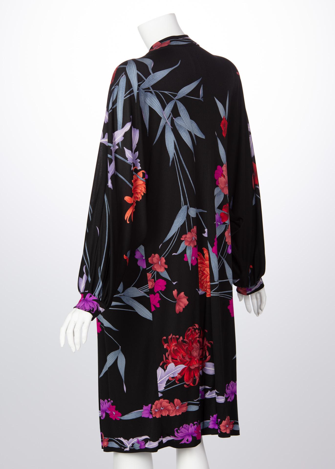1970s Leonard Paris Floral Silk Jersey Dress Jacket For Sale 3