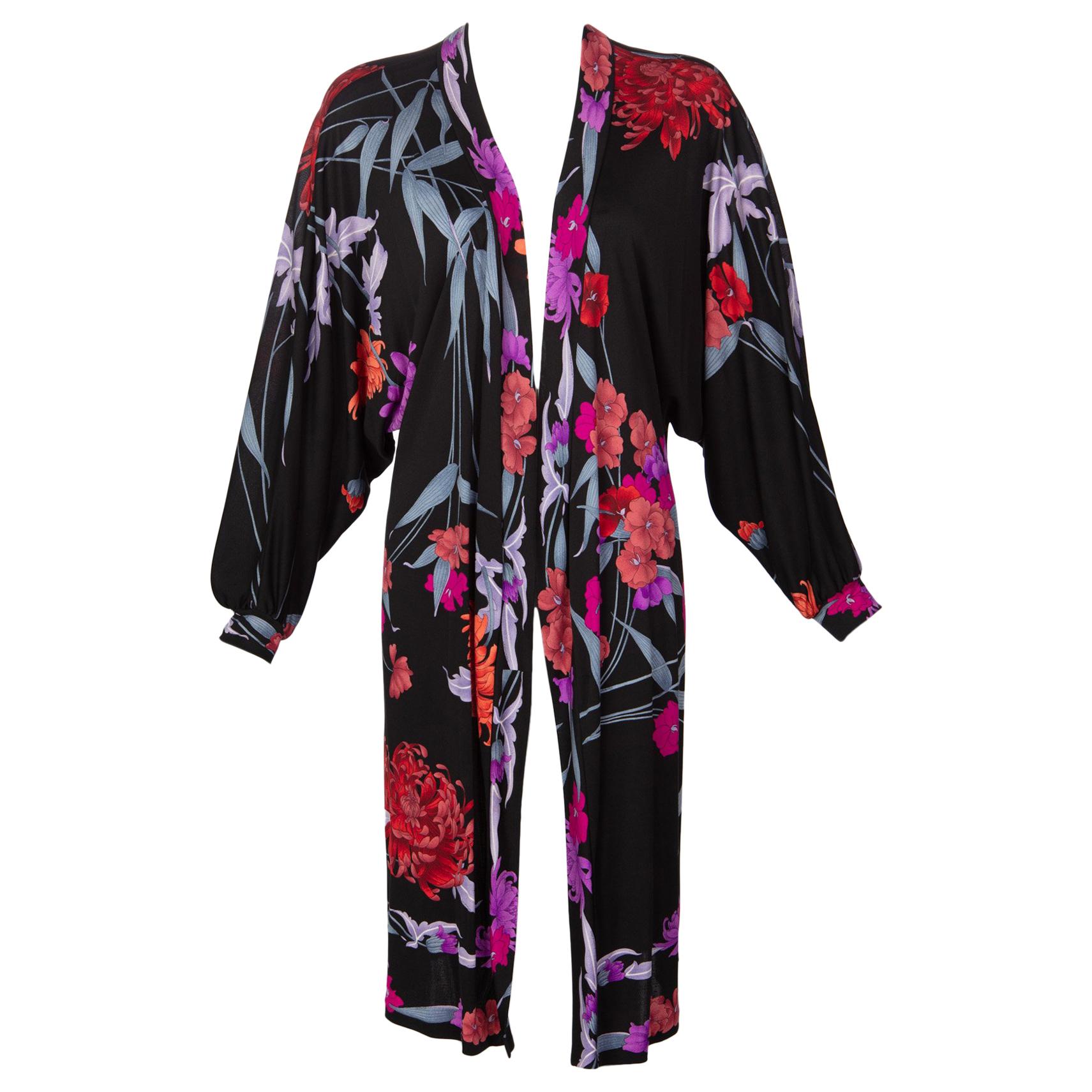 1970s Leonard Paris Floral Silk Jersey Dress Jacket For Sale