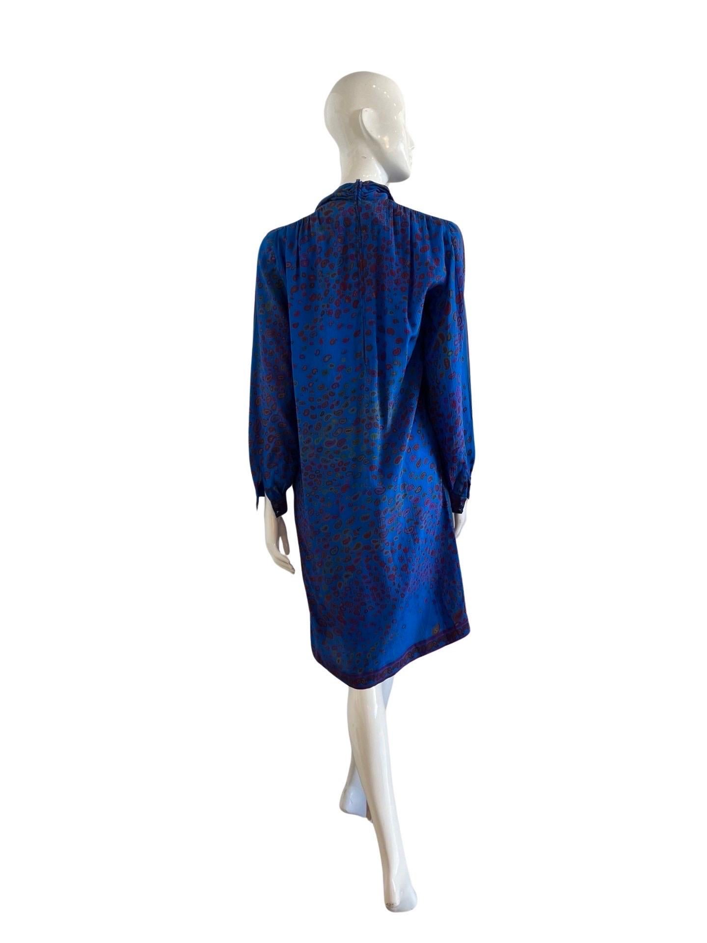 1970s Leonard Paris Paisley Silk Dress For Sale 6