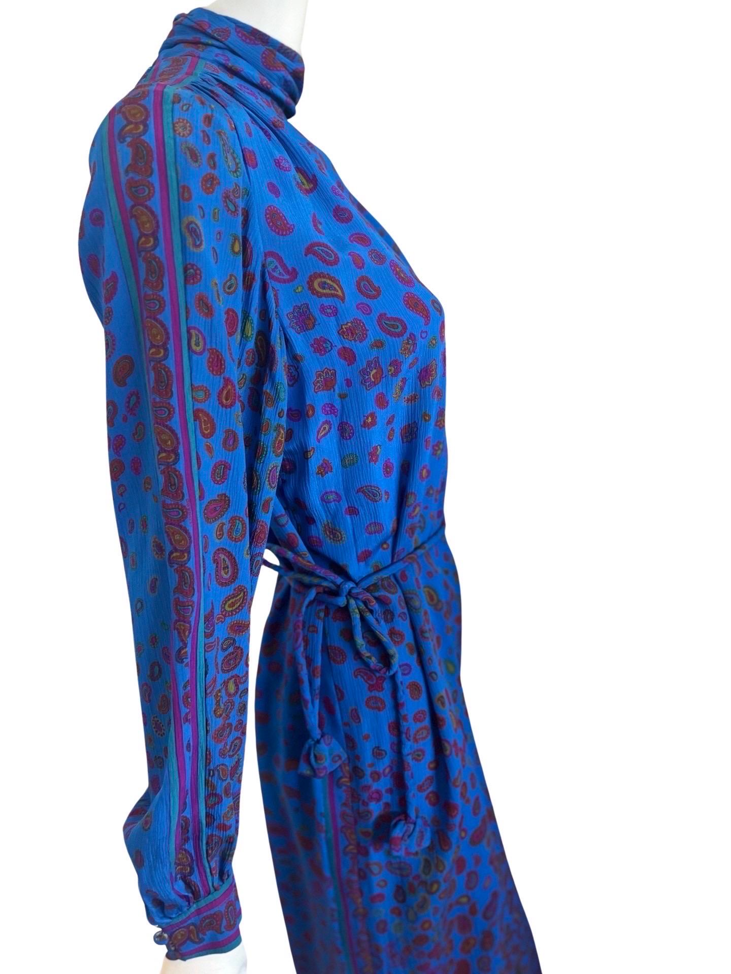 1970s Leonard Paris Paisley Silk Dress For Sale 1