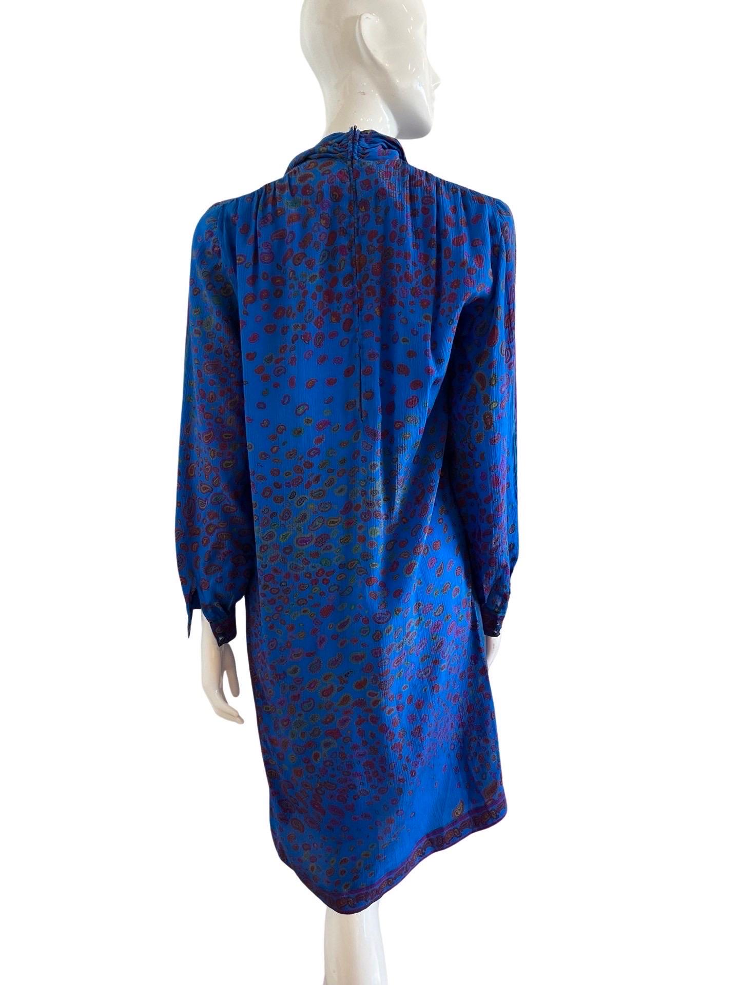 1970s Leonard Paris Paisley Silk Dress For Sale 2