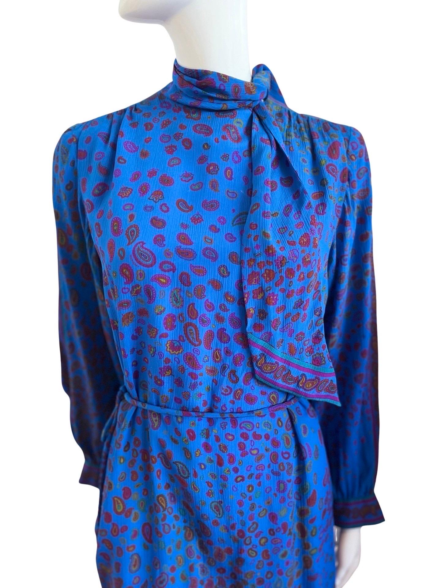 1970s Leonard Paris Paisley Silk Dress For Sale 3