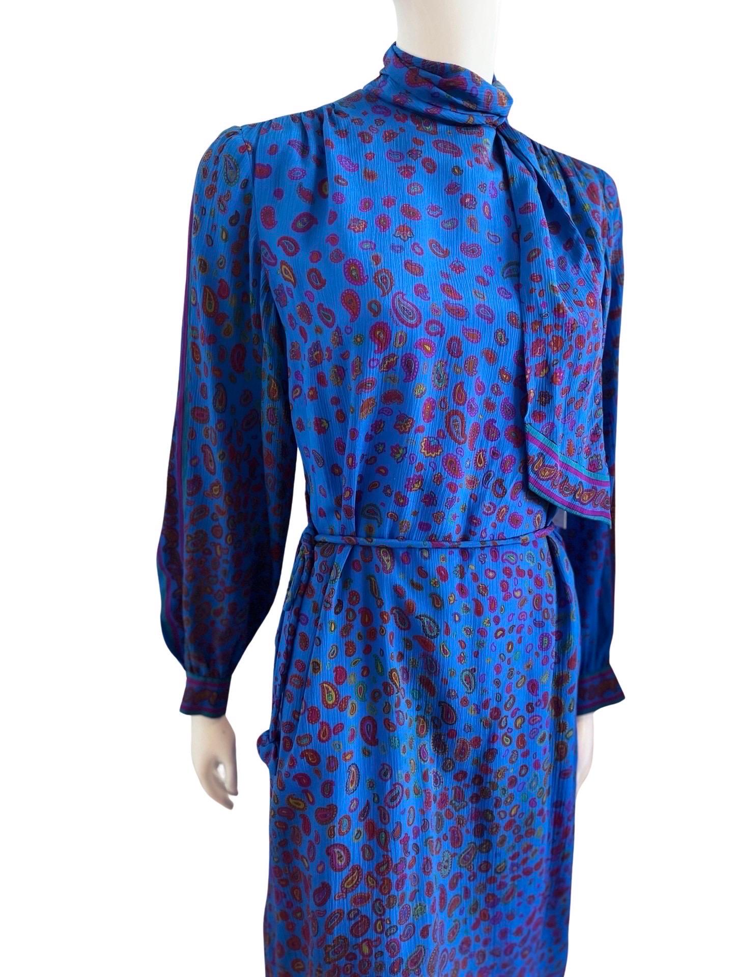 1970s Leonard Paris Paisley Silk Dress For Sale 4