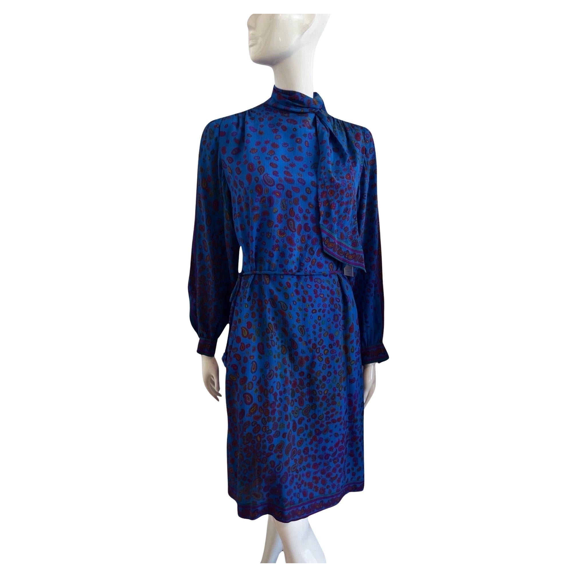 1970s Leonard Paris Paisley Silk Dress For Sale