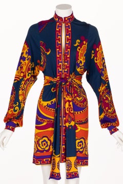 1970s Leonard Paris Silk Jersey Print belted Tunic Mini Dress