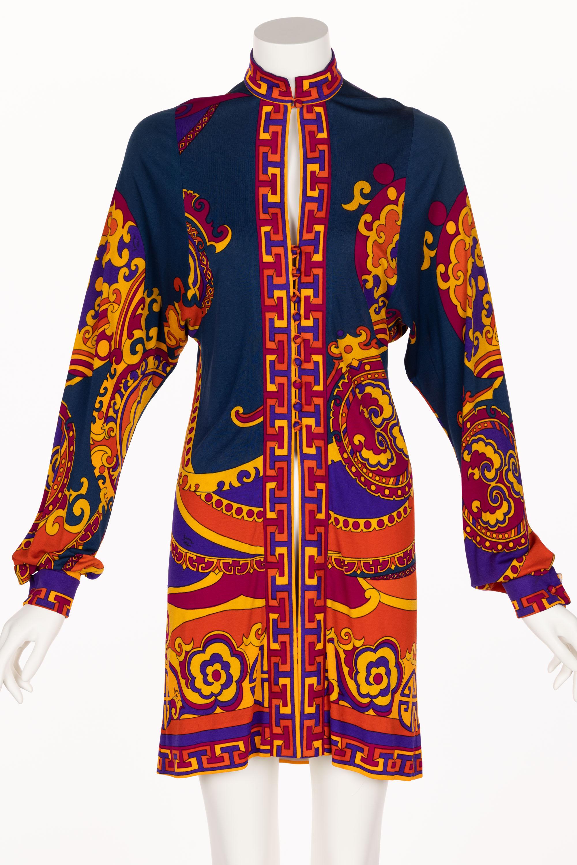 Leonard Paris - Robe courte tunique à ceinture en jersey de soie imprimé, années 1970 Excellent état - En vente à Boca Raton, FL